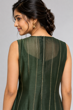 Olive Green Glass Chanderi Midi Dress
