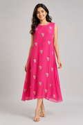 Rani Pink Floral Embroidered Midi Dress