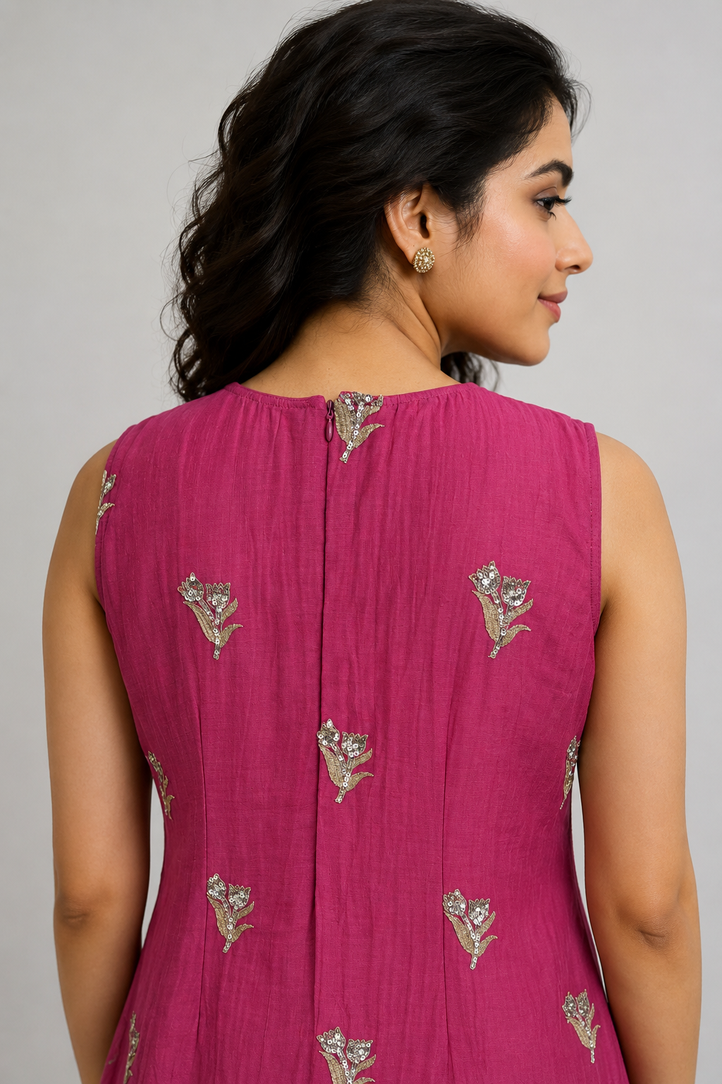 Rani Pink Floral Embroidered Midi Dress