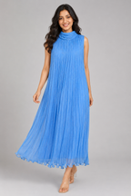 Sky Blue Crushed Chiffon Maxi Dress