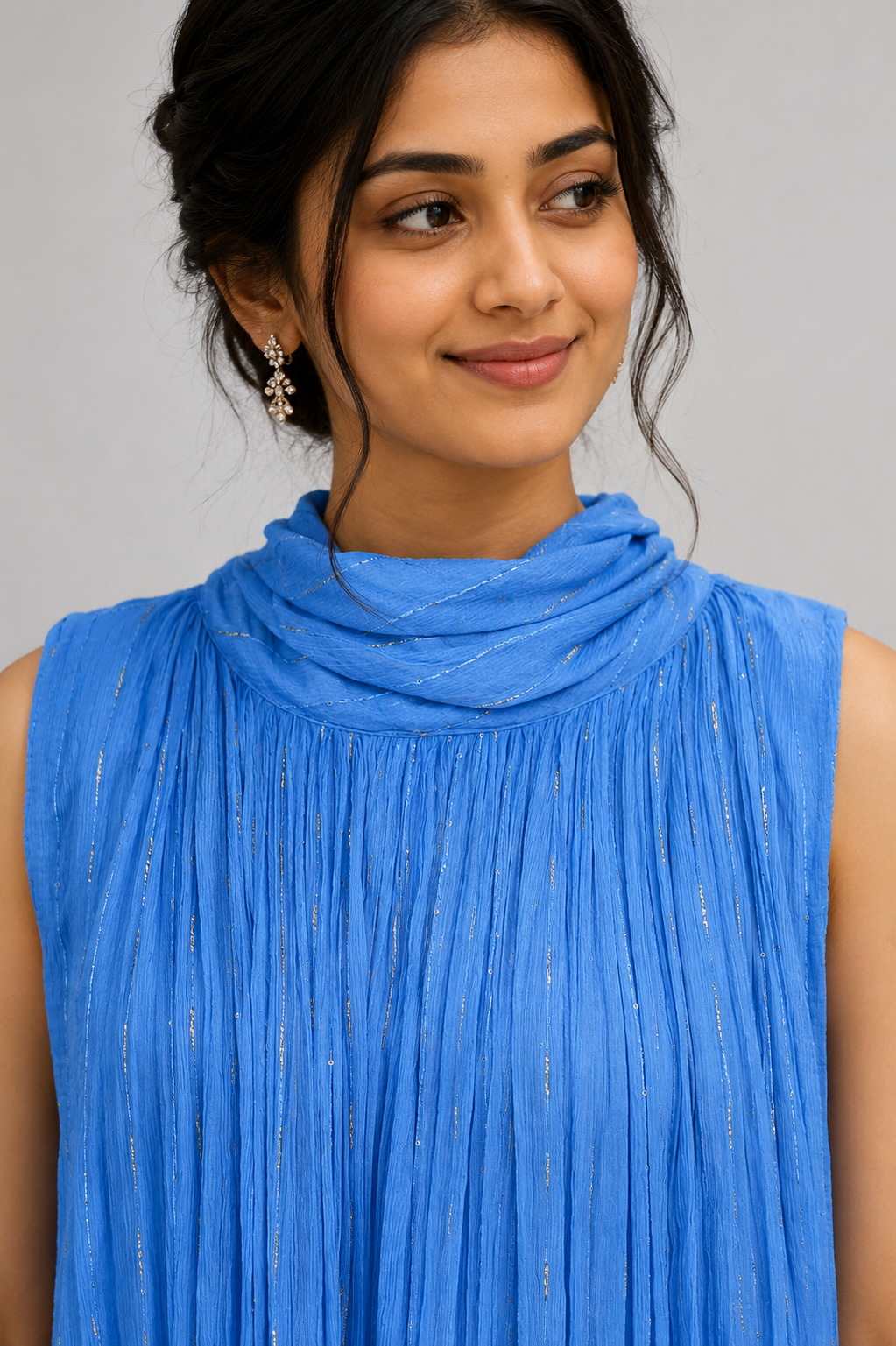 Sky Blue Crushed Chiffon Maxi Dress