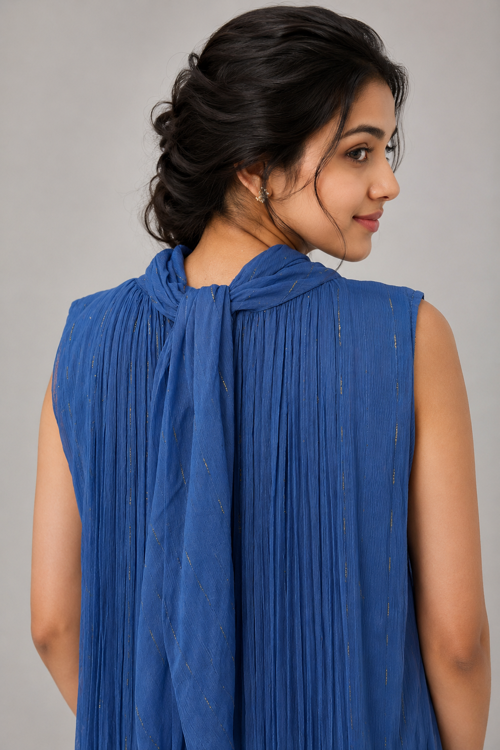 Sky Blue Crushed Chiffon Maxi Dress