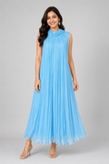 Powder Blue Crushed Chiffon Maxi Dress