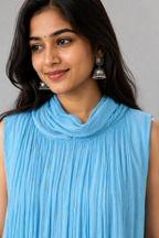 Powder Blue Crushed Chiffon Maxi Dress