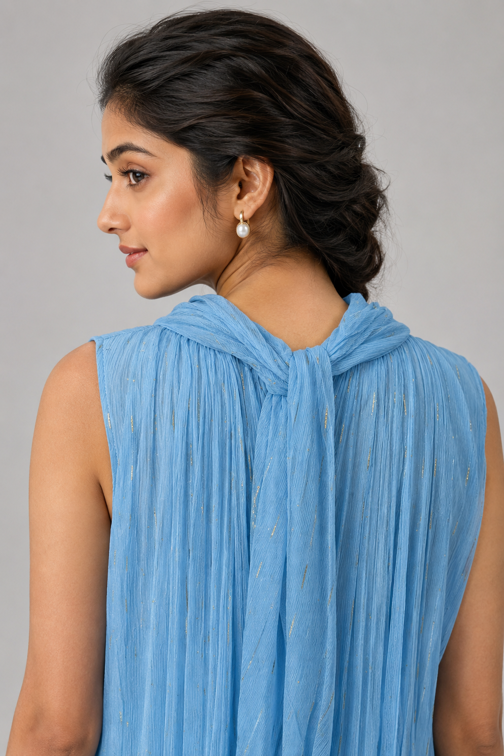 Powder Blue Crushed Chiffon Maxi Dress