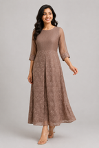 Mridula Mocha Embroidered Maxi Dress