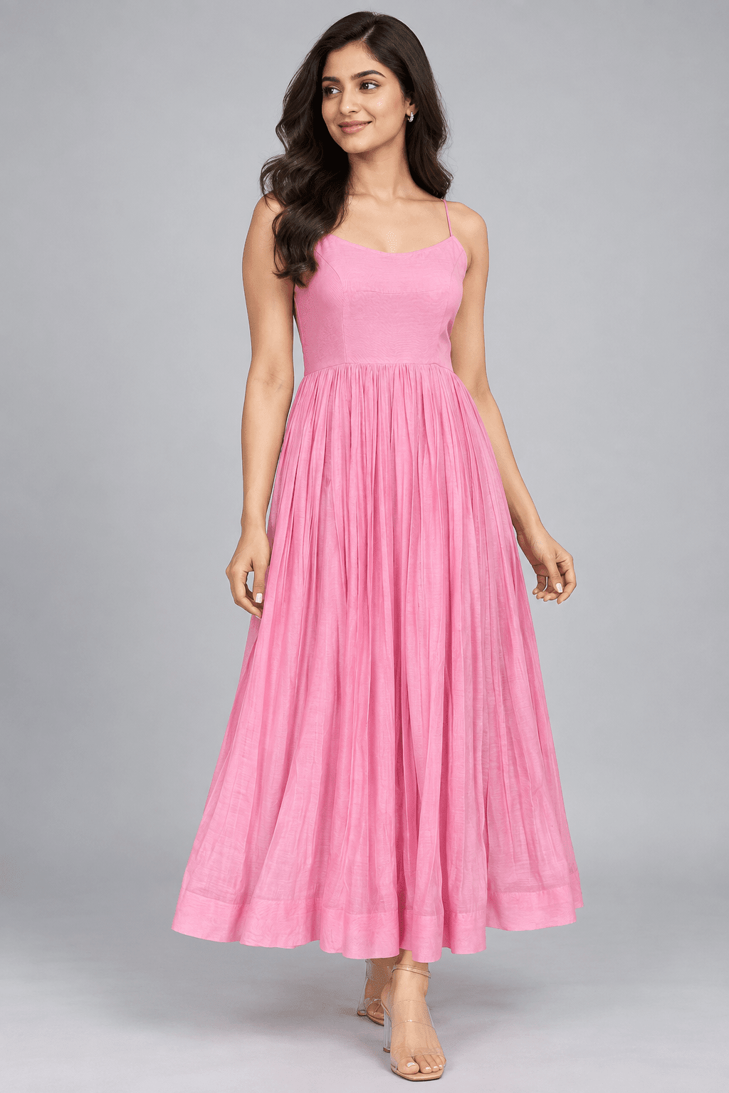Gulabi Glass Chanderi Dress with Graceful Pleated Flare1