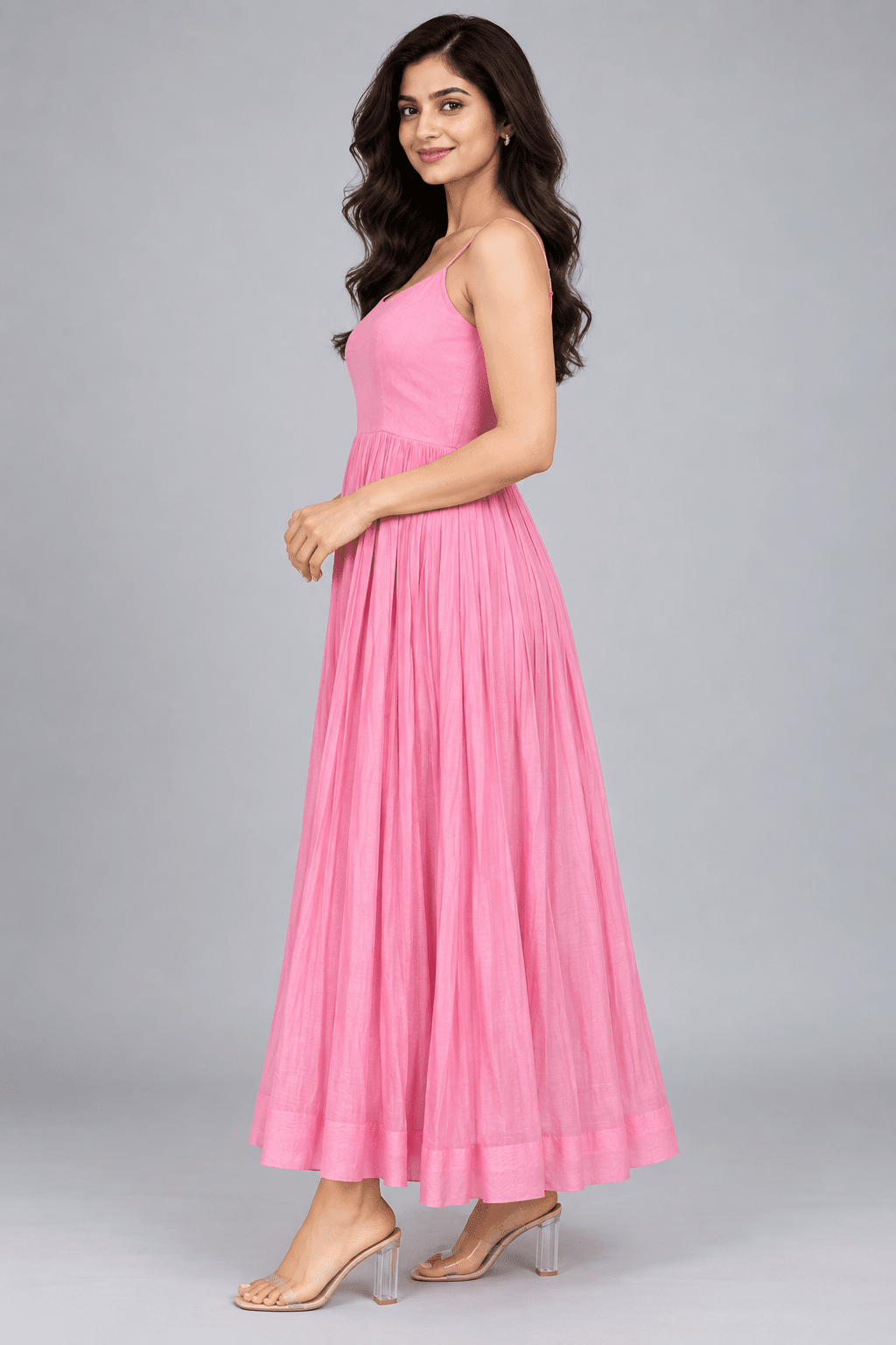 Gulabi Glass Chanderi Dress with Graceful Pleated Flare3