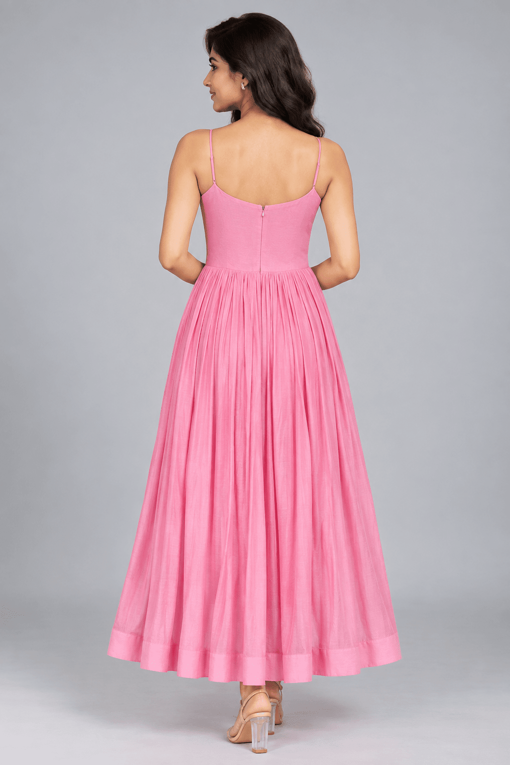Gulabi Glass Chanderi Dress with Graceful Pleated Flare4