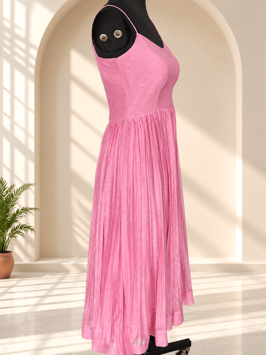 Gulabi Glass Chanderi Dress with Graceful Pleated Flare5