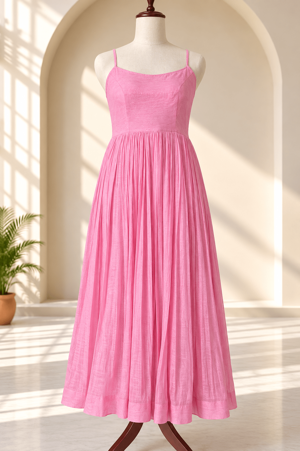 Gulabi Glass Chanderi Dress with Graceful Pleated Flare6