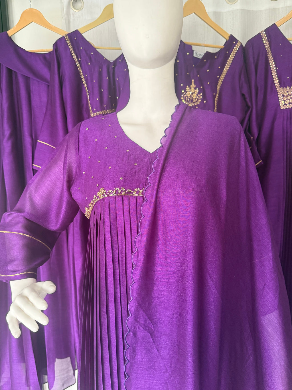 Meher Violet Pleated Anarkali Dress