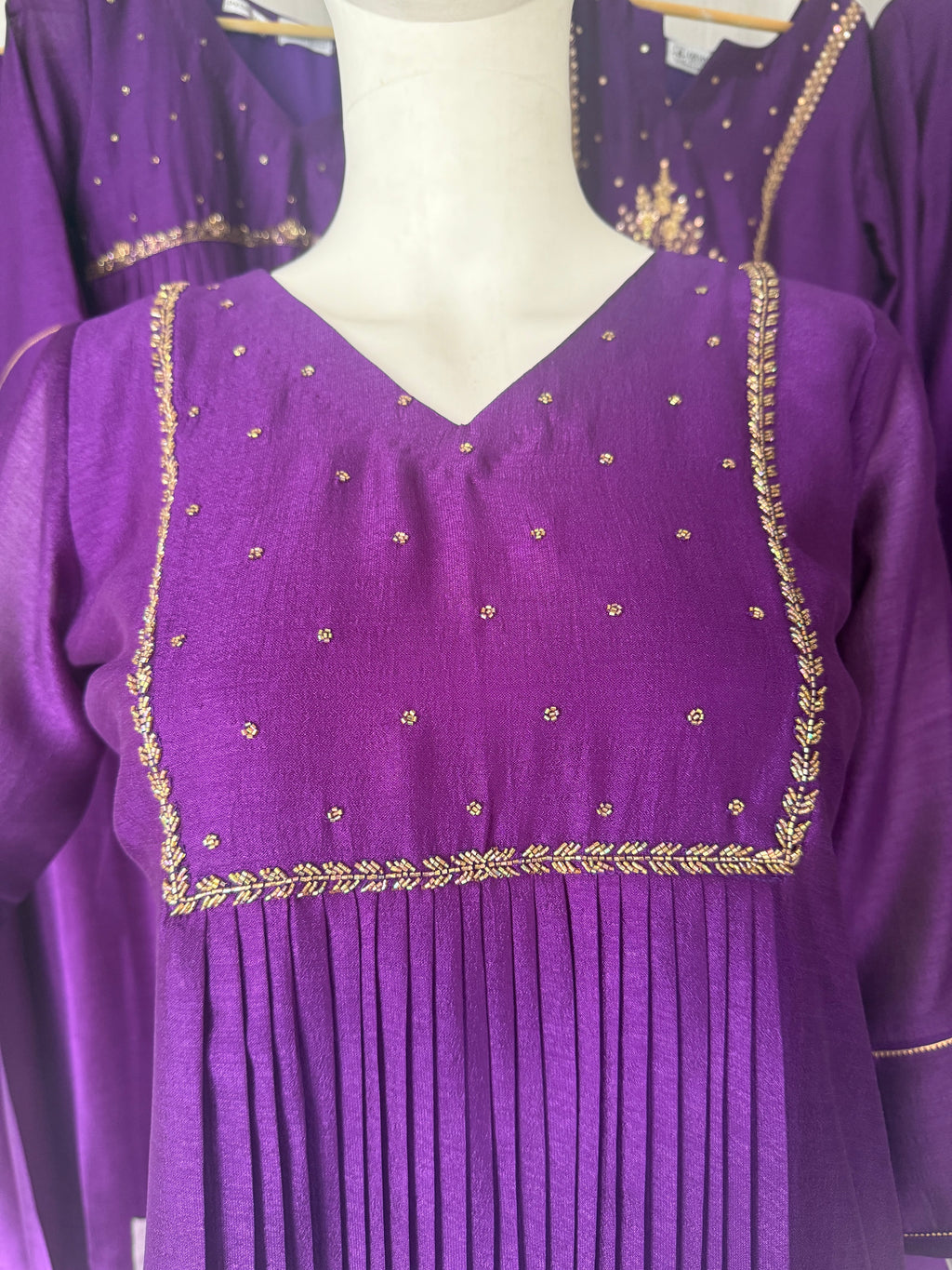 Rajwadi Violet Pleated Anarkali Dress
