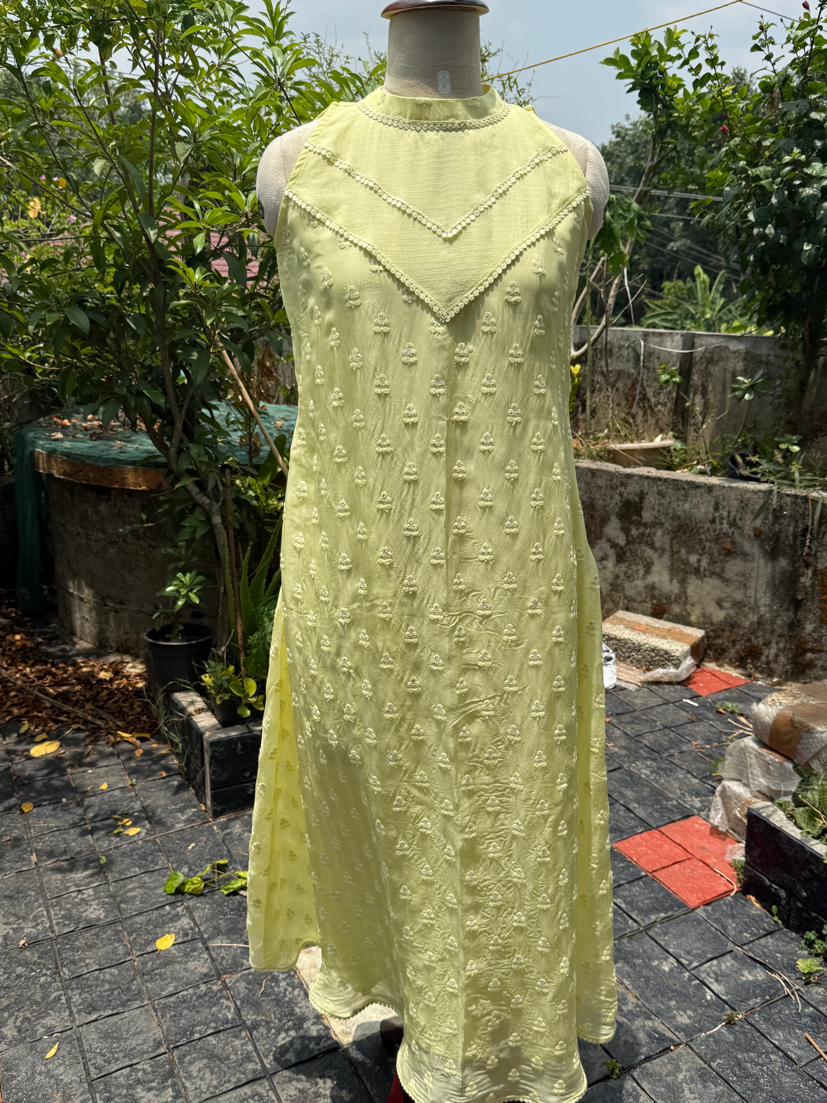 Lemon Dew Glass Chanderi Maxi Dress