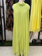 Lime Glow Crushed Chiffon Maxi Dress