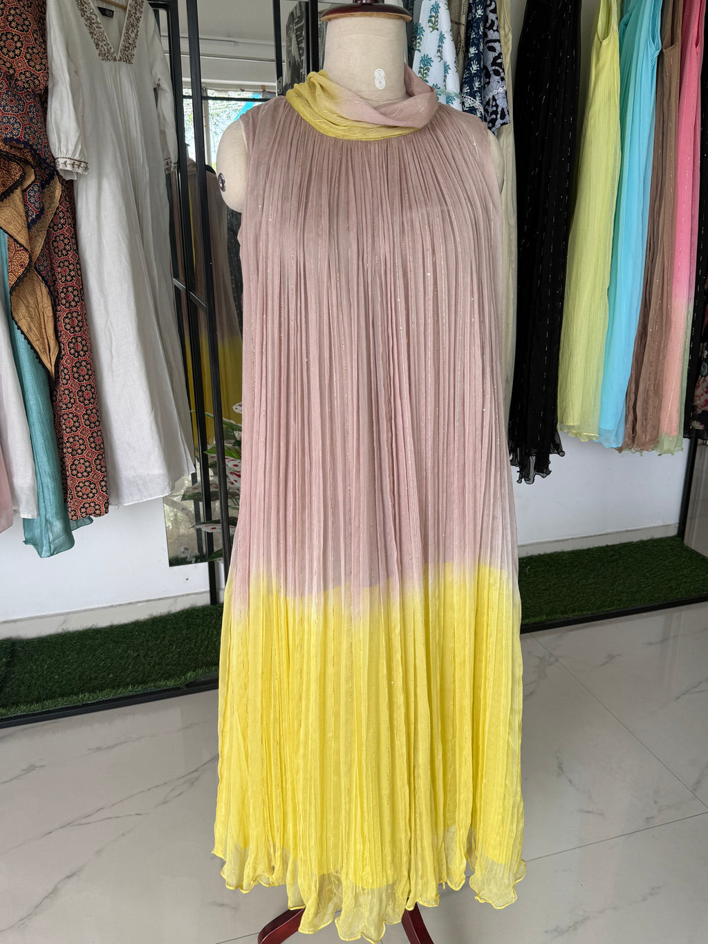 Gulnaar Dual Tone Crushed Chiffon Maxi Dress