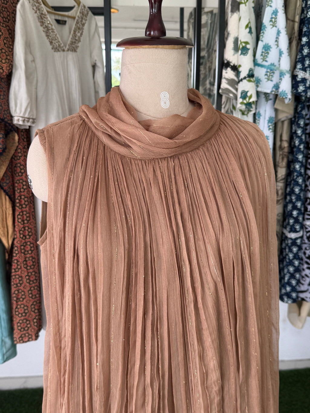 Mehera Mocha Crushed Chiffon Maxi Dress