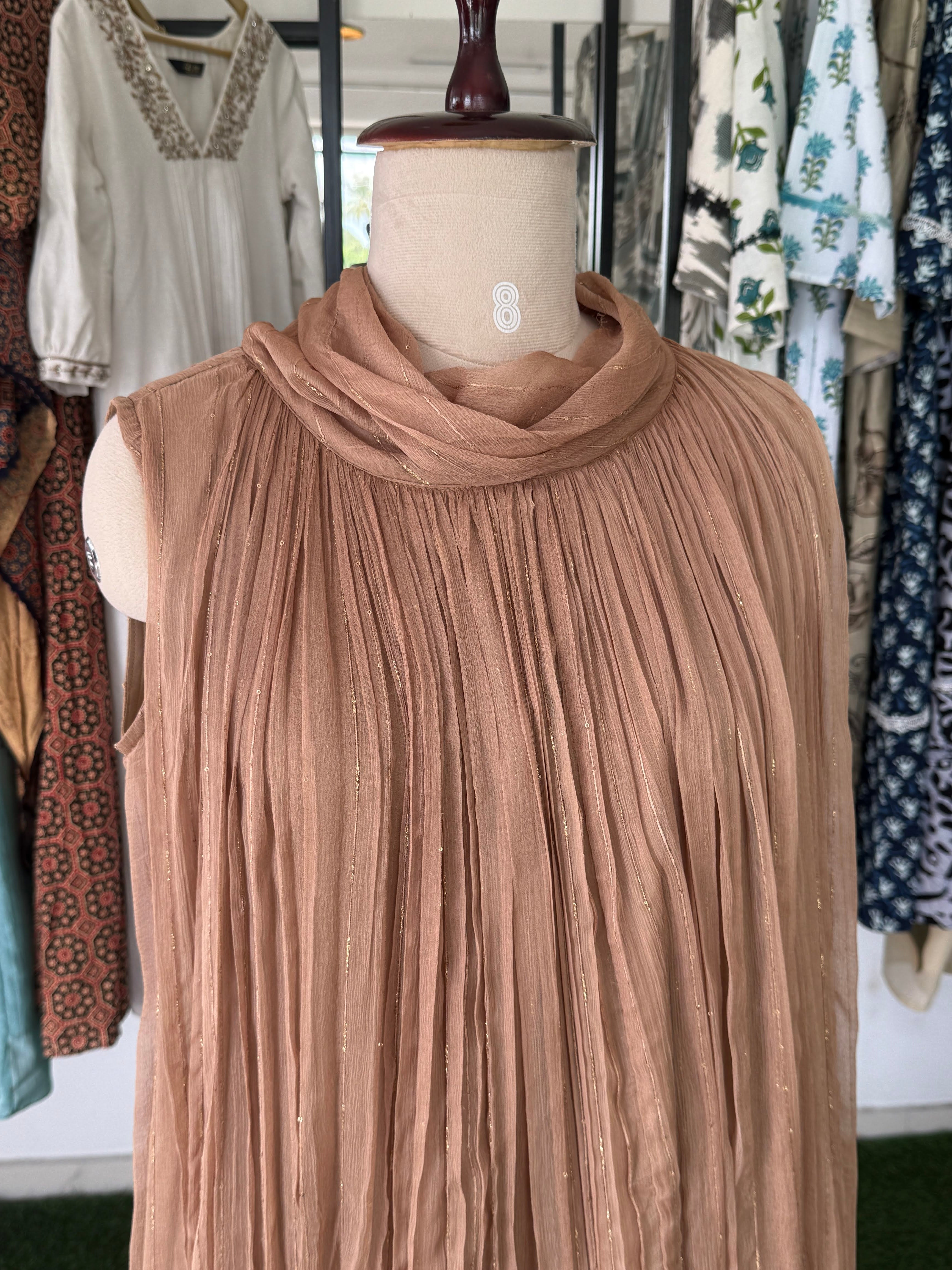 Mehera Mocha Crushed Chiffon Maxi Dress