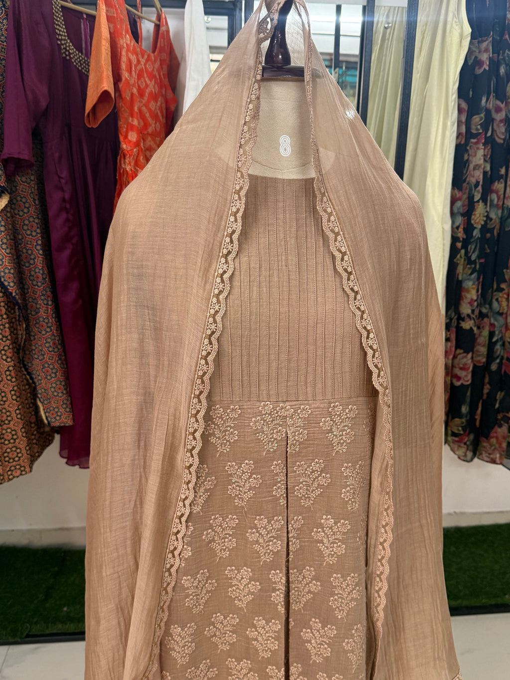 Mridula Mocha Embroidered Maxi Dress