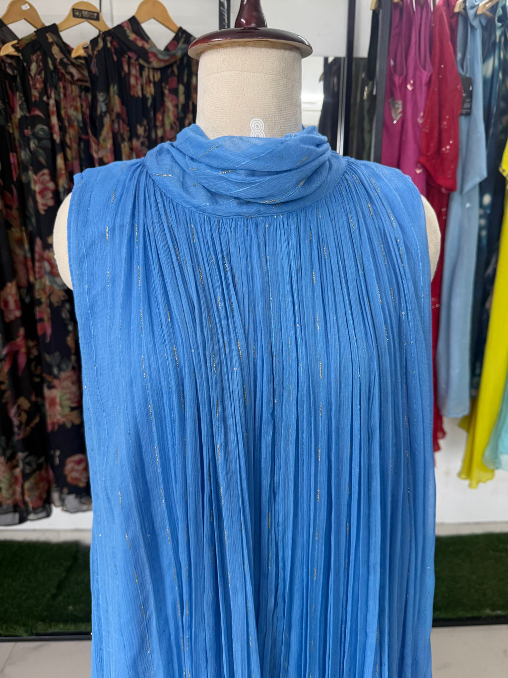 Sky Blue Crushed Chiffon Maxi Dress