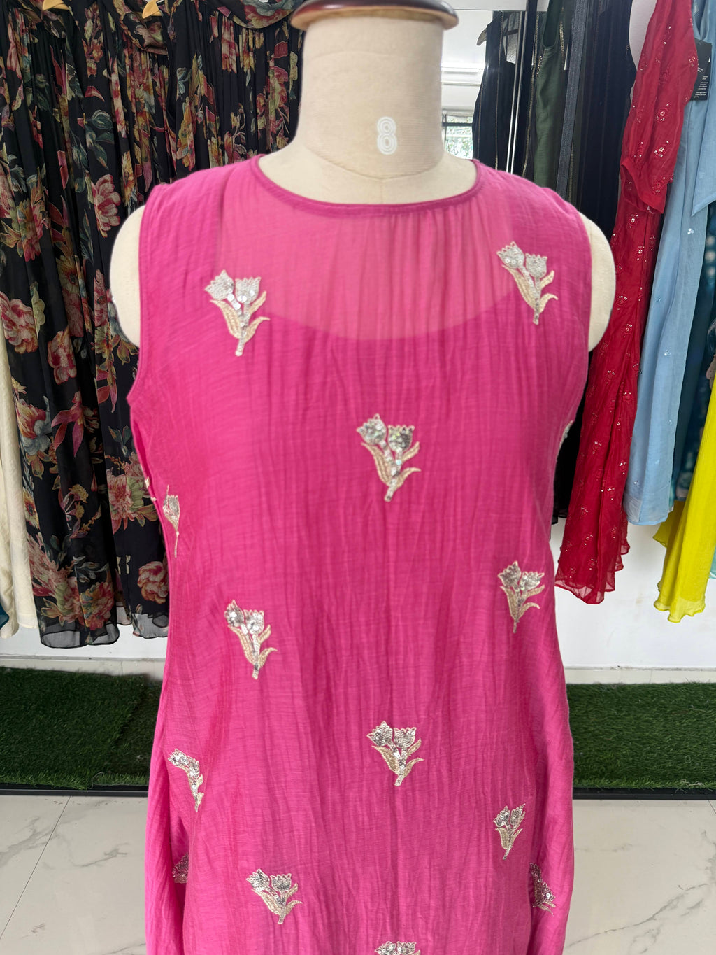 Rani Pink Floral Embroidered Midi Dress
