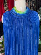 Royal Blue & Lime Green Crushed Chiffon Maxi Dress