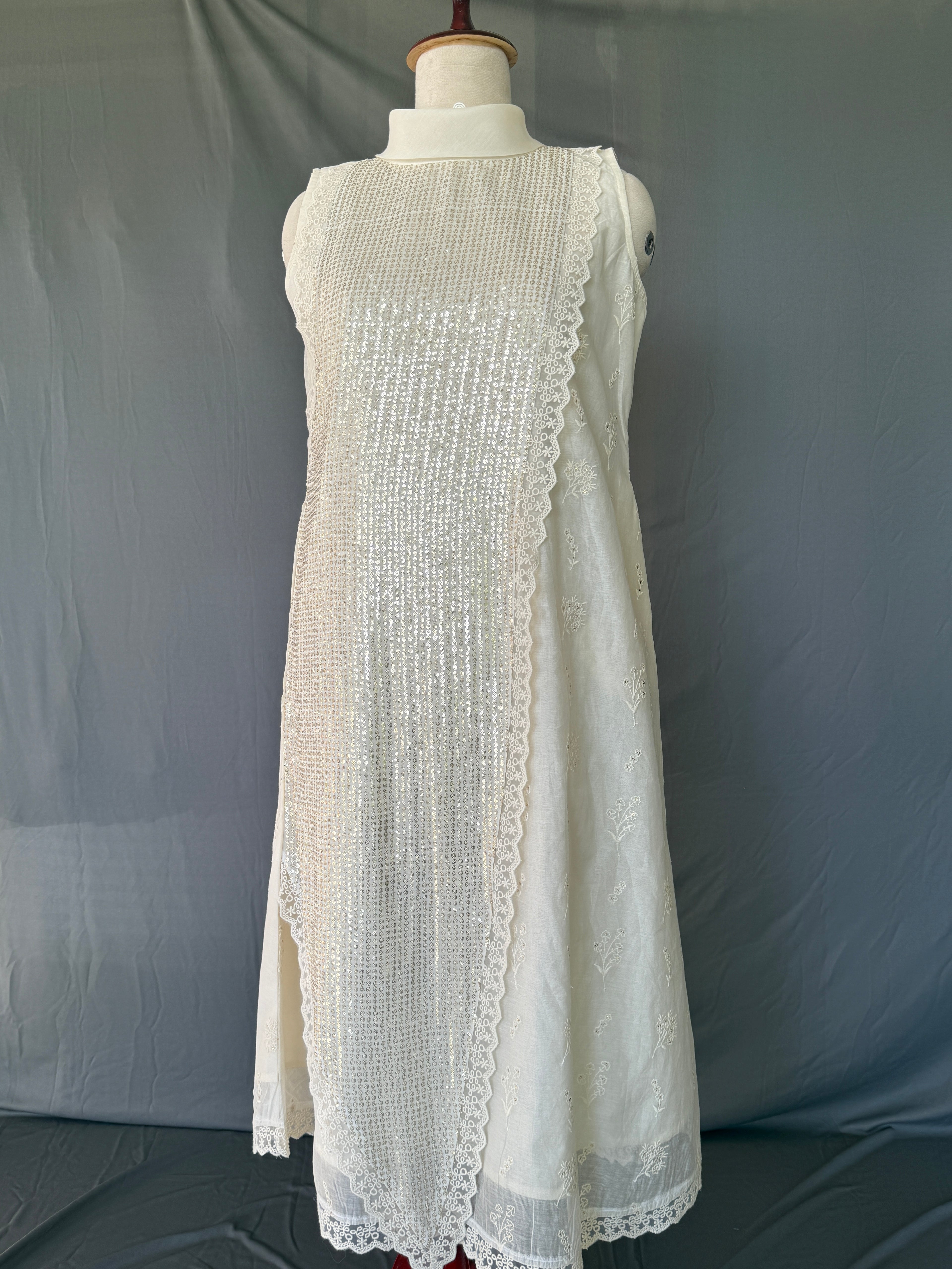 Ivory Noor White Glass Chanderi Dress Real View