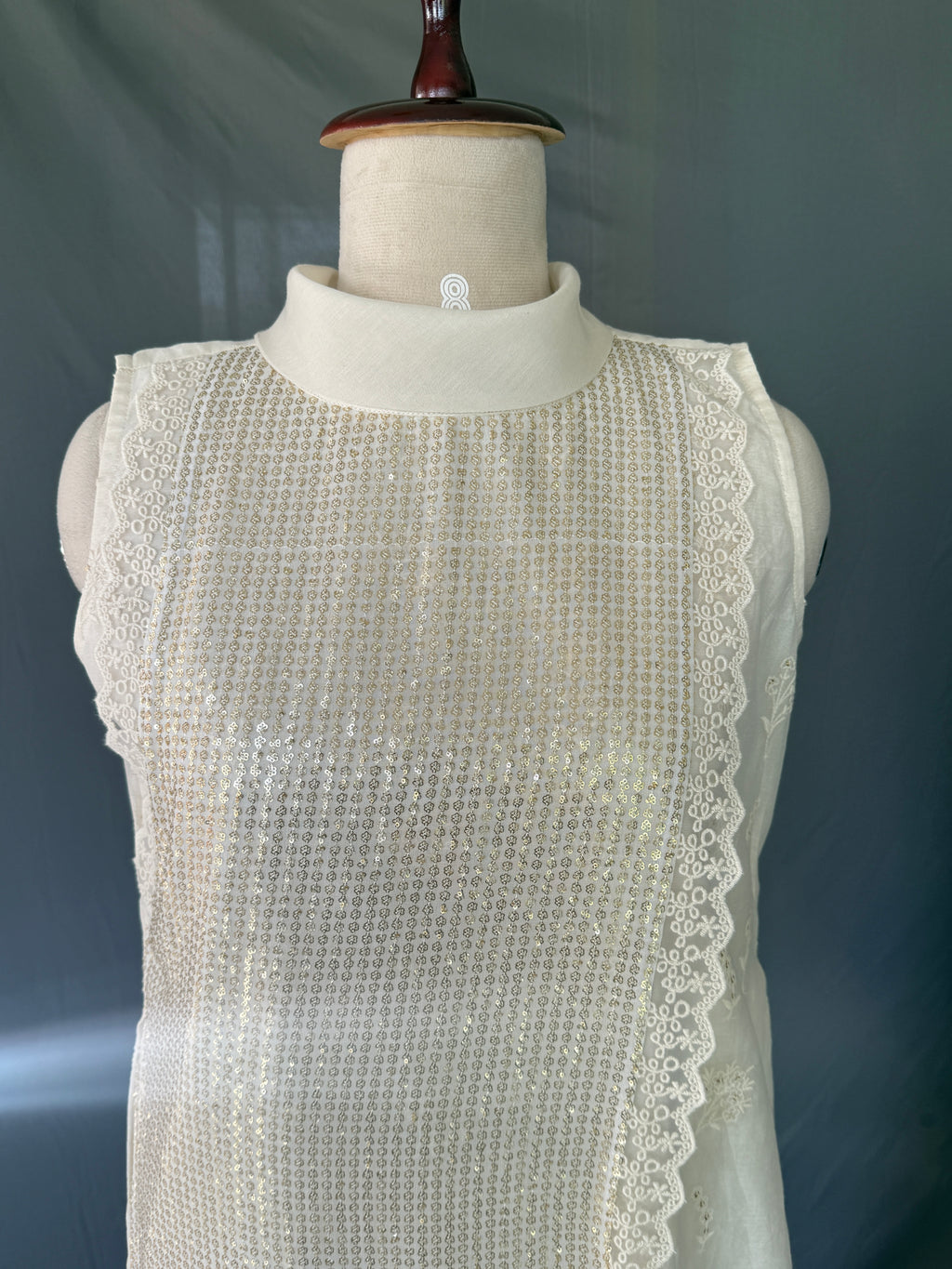 Ivory Noor White Glass Chanderi Dress Real close up View