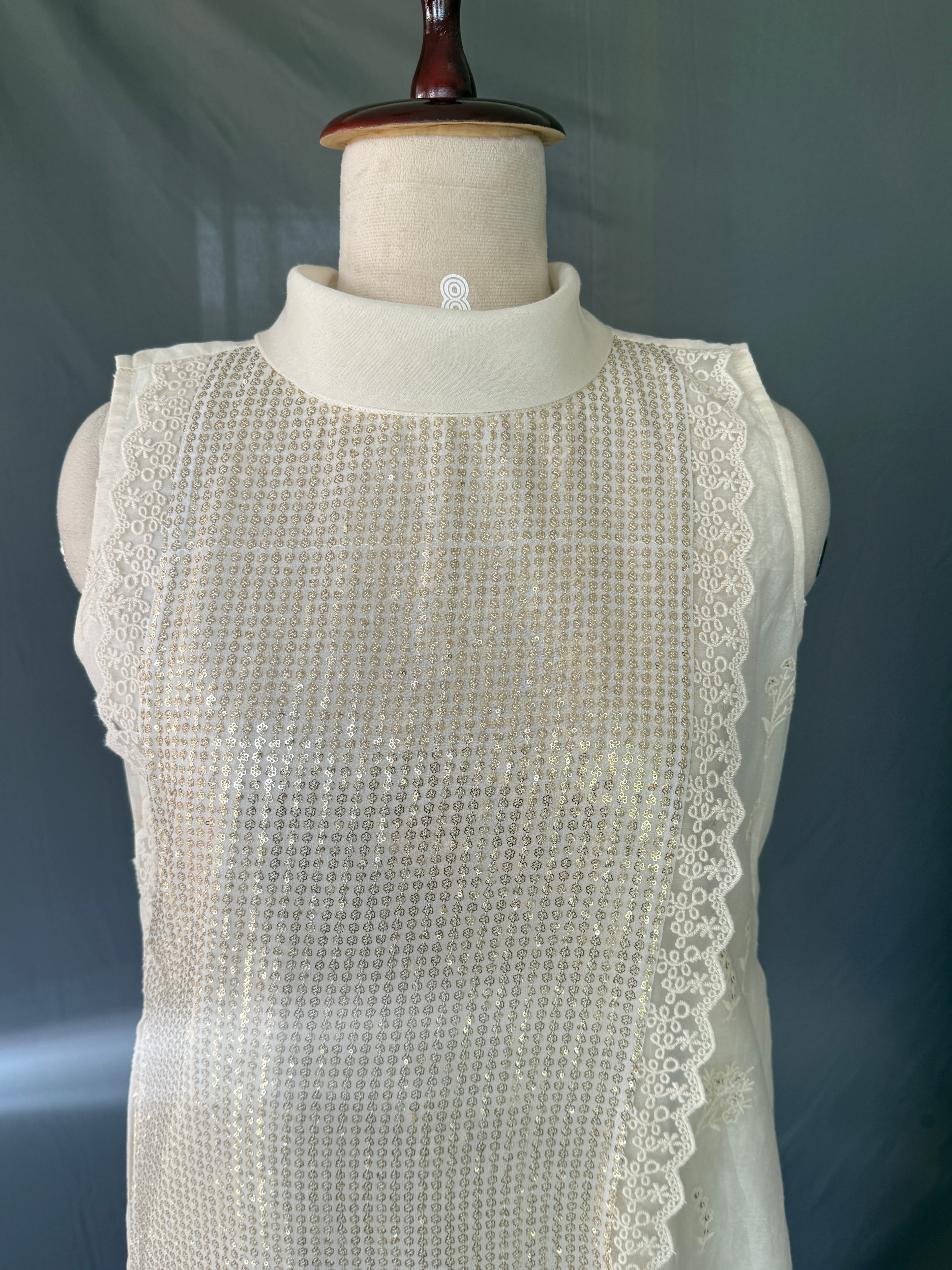 Ivory Noor White Glass Chanderi Dress Real close up View