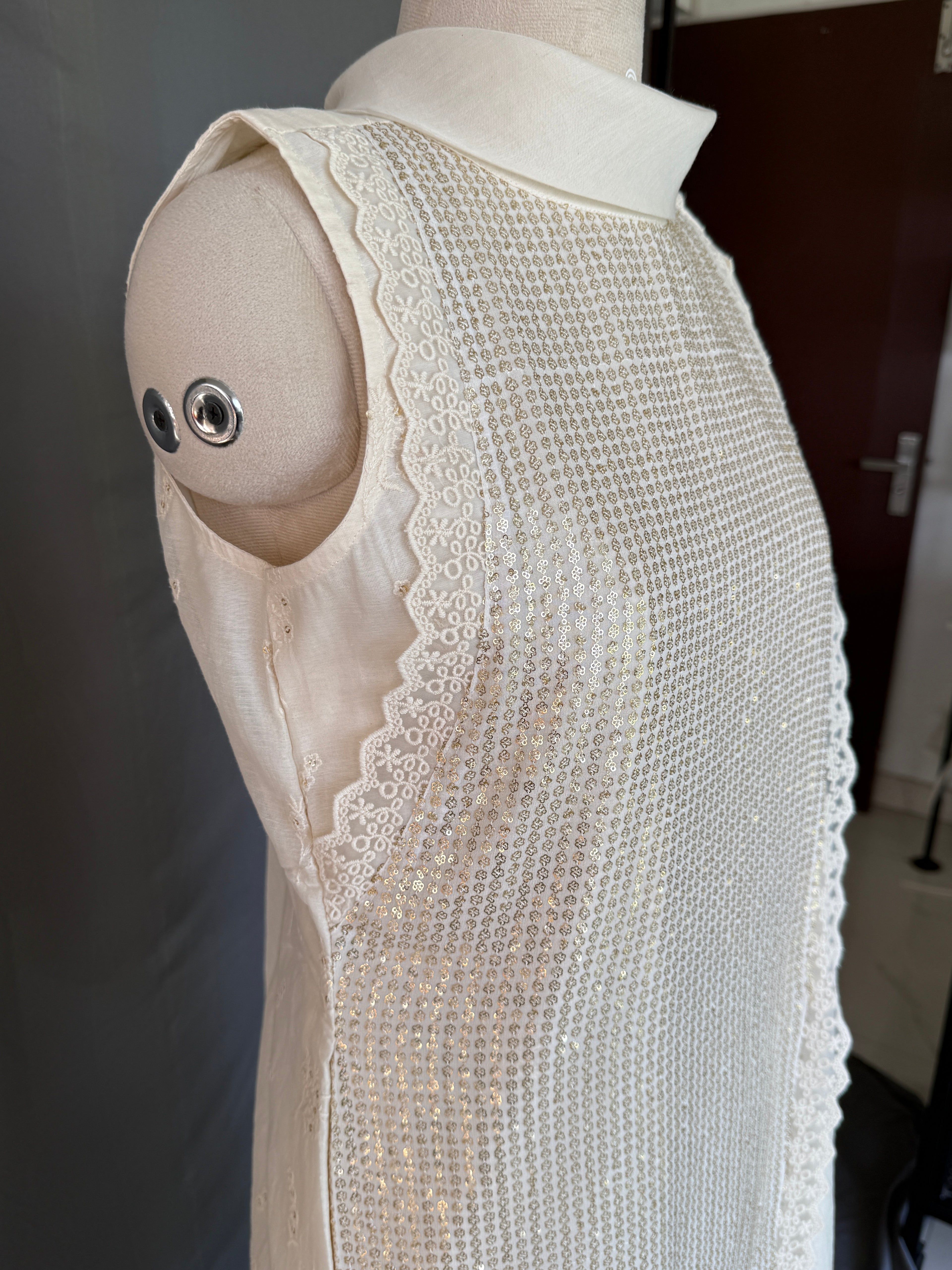 Ivory Noor White Glass Chanderi Dress Real side View