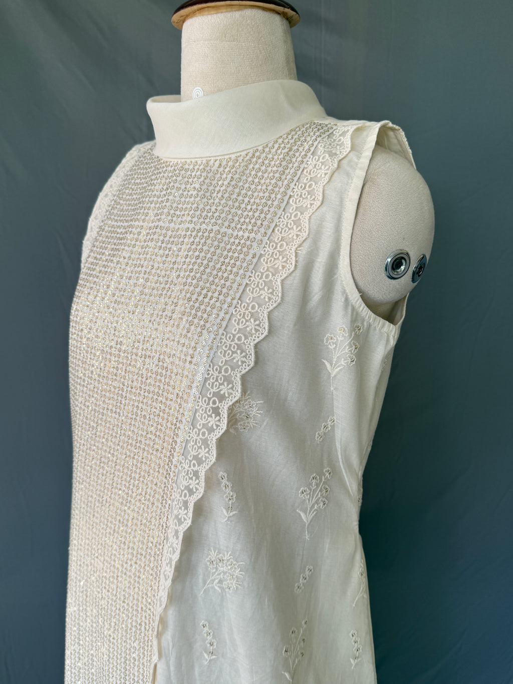Ivory Noor White Glass Chanderi Dress Real side angle View