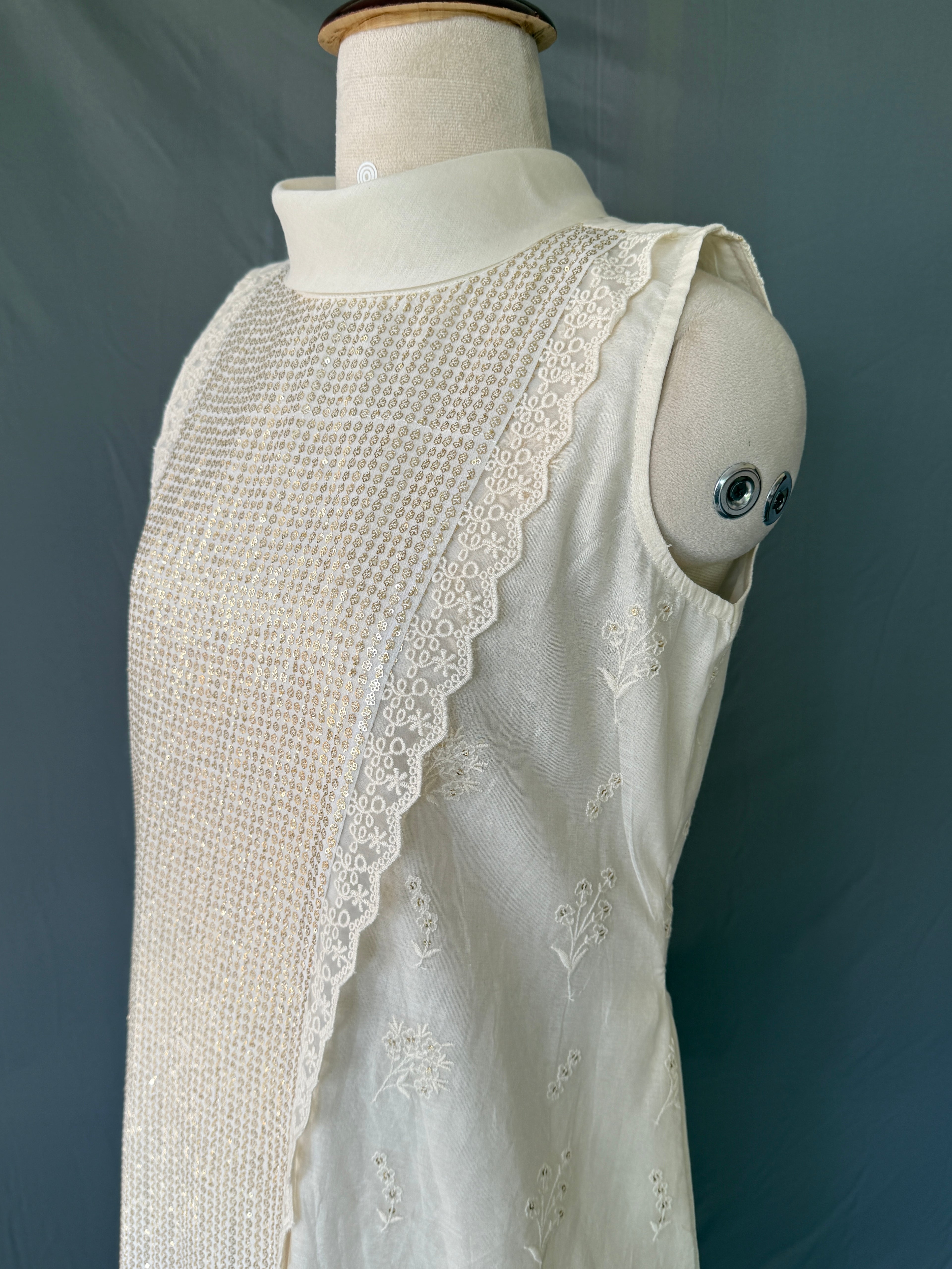 Ivory Noor White Glass Chanderi Dress Real side angle View