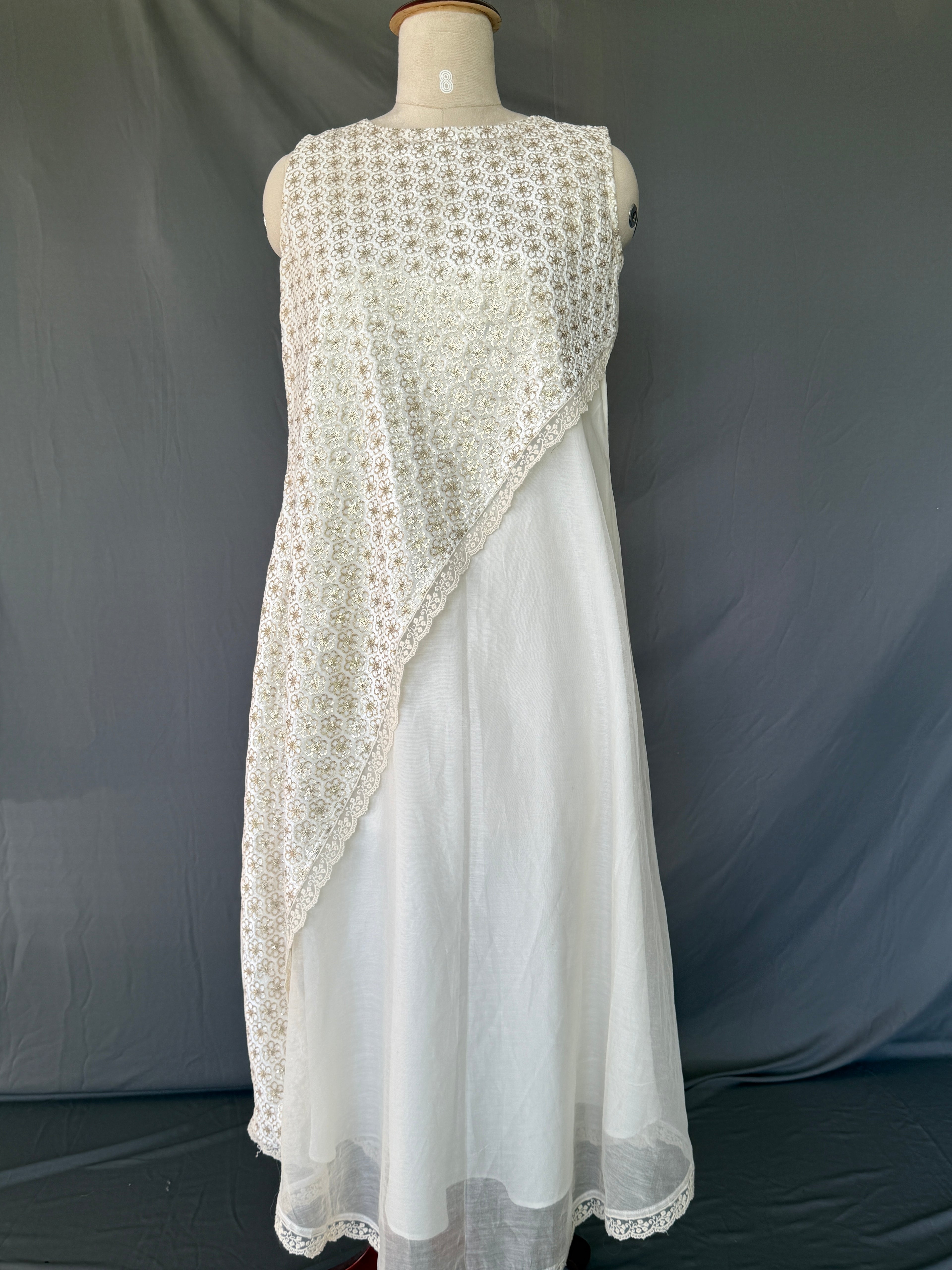 Ivory Pushpa White Glass Chanderi Dress real View