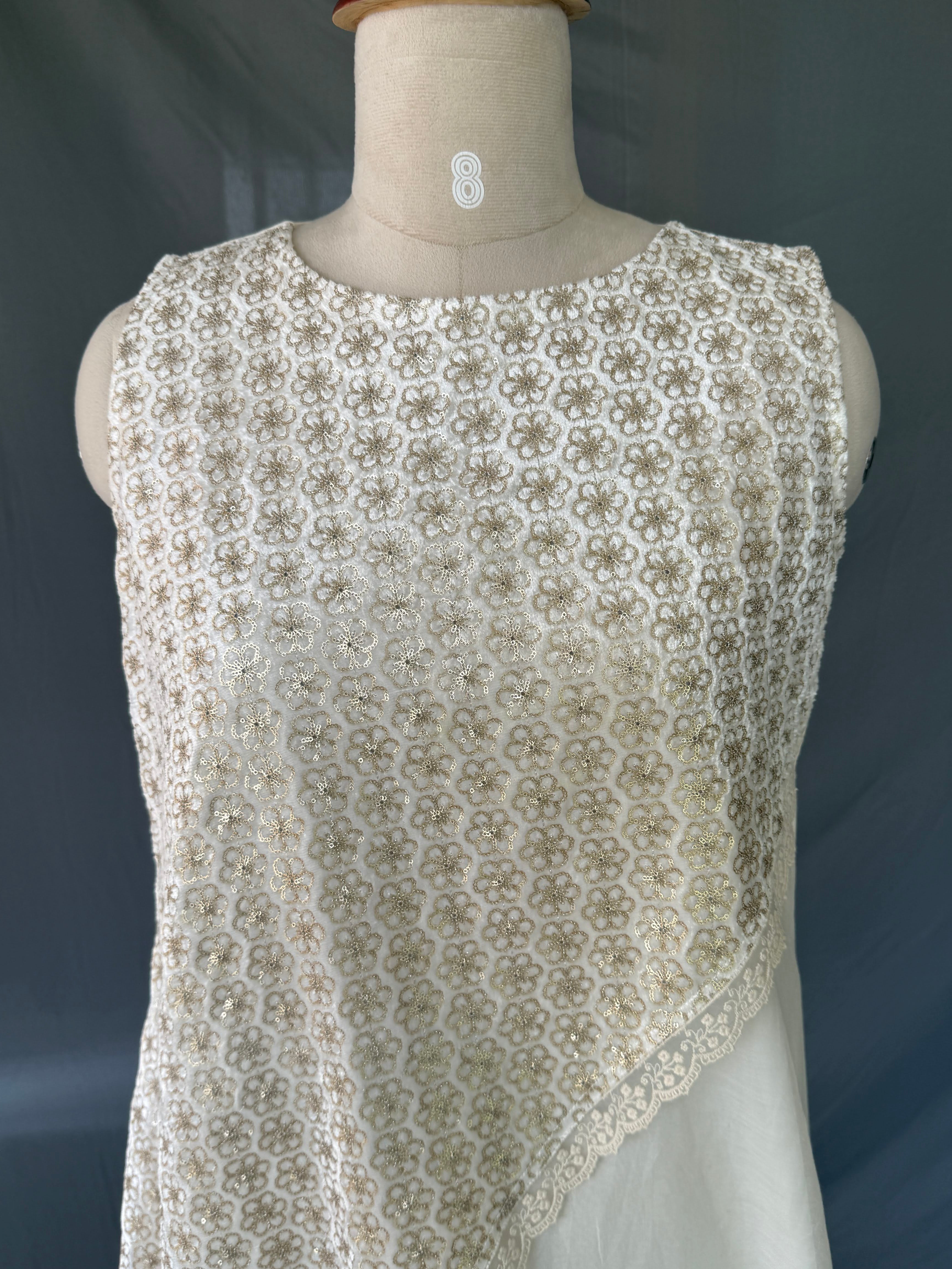 Ivory Pushpa White Glass Chanderi Dress real close up View