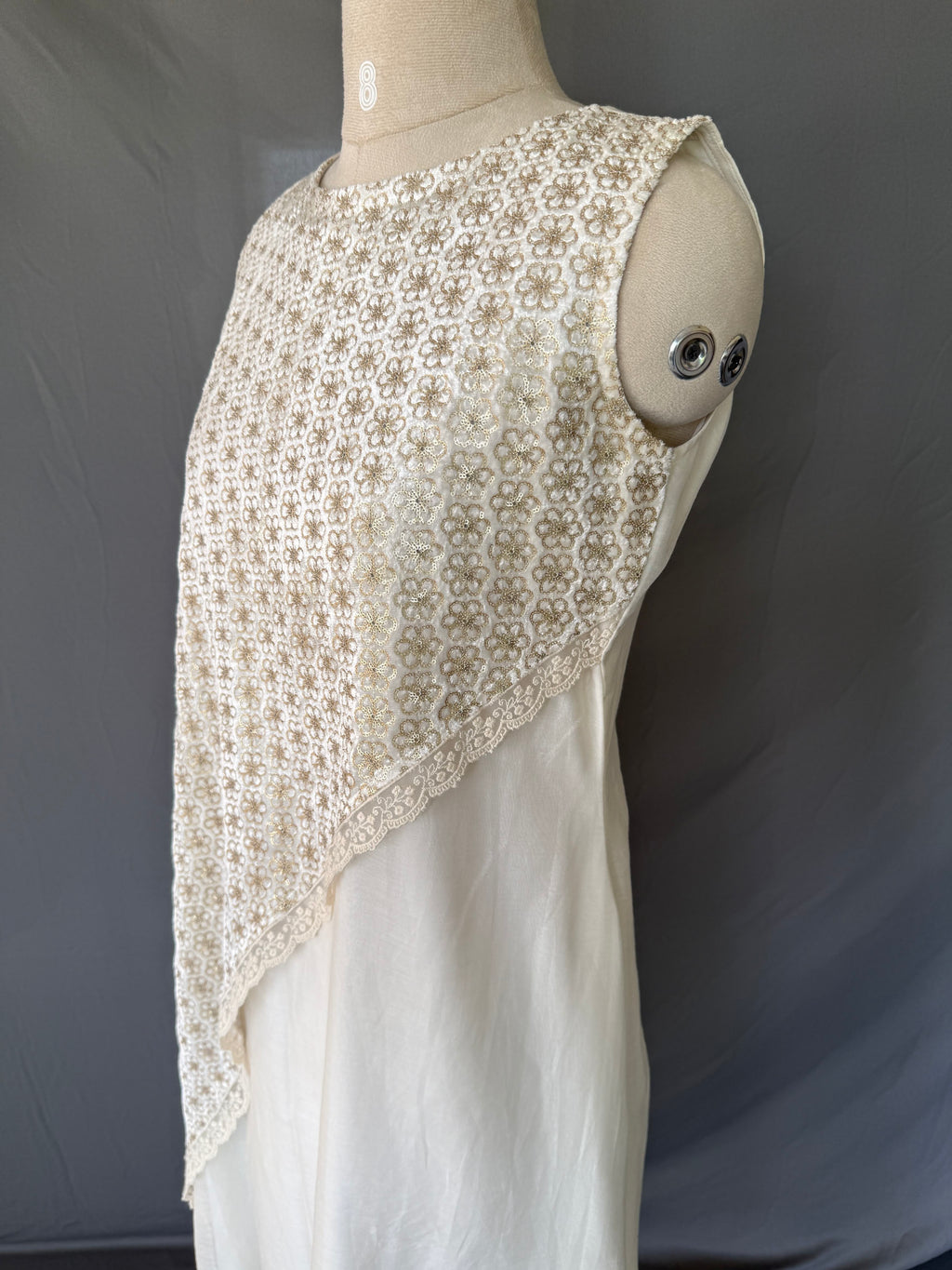 Ivory Pushpa White Glass Chanderi Dress real right side View