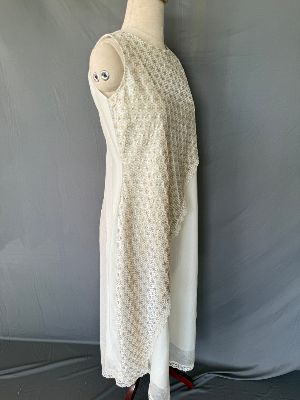 Ivory Pushpa White Glass Chanderi Dress real left right side View