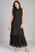 Kajal Black Golden Stripe Layered Dress1