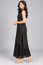 Kajal Black Golden Stripe Layered Dress3
