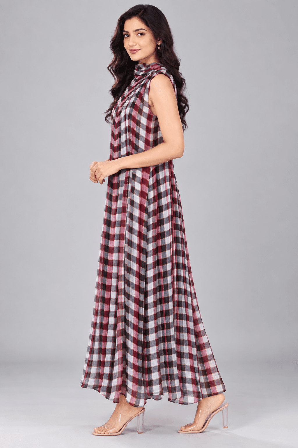 Kashish Multicolour Check Mull Cotton Dress3