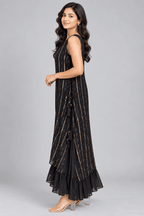 Kavya Black Crushed Chiffon and Georgette Sleeveless Dress2