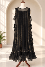 Kavya Black Crushed Chiffon and Georgette Sleeveless Dress4