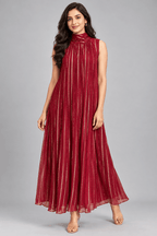Kavya Burgundy Golden Stripe Sleeveless Dress1