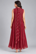 Kavya Burgundy Golden Stripe Sleeveless Dress4