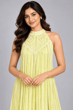 Kavya Lemon Yellow Embellished Golden Stripe Sleeveless Maxi Dress2
