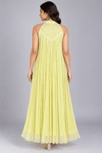 Kavya Lemon Yellow Embellished Golden Stripe Sleeveless Maxi Dress4