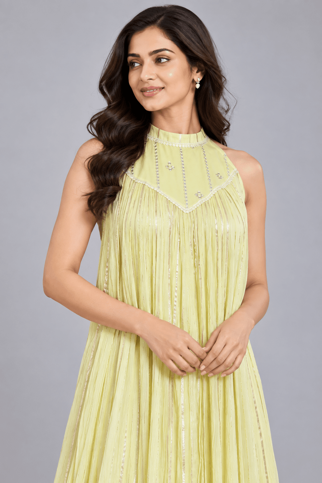 Kavya Lemon Yellow Golden Stripe Sleeveless Maxi Dress2