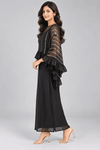 Meera Black Golden Stripe Ruffle Sleeve Maxi Dress3