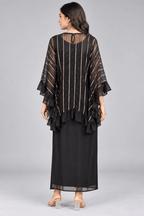 Meera Black Golden Stripe Ruffle Sleeve Maxi Dress4