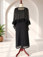 Meera Black Golden Stripe Ruffle Sleeve Maxi Dress5
