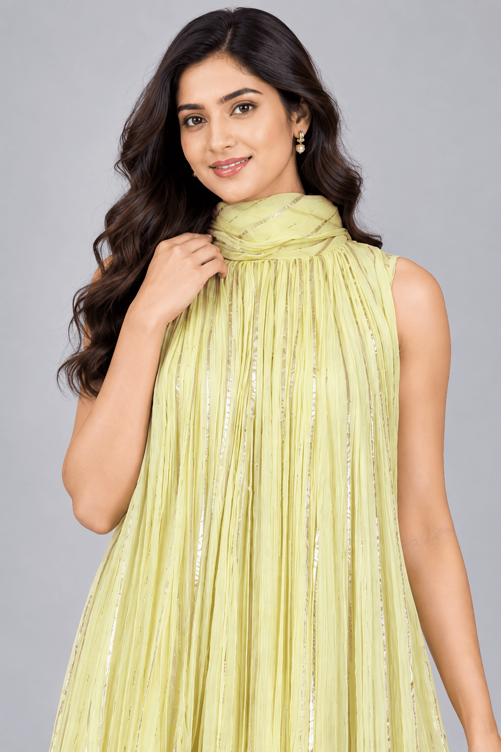 Meera Lemon Yellow Crushed Chiffon Dress2